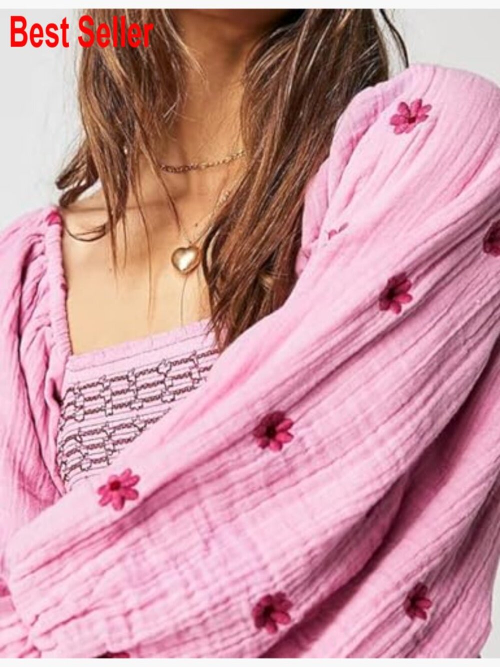 Floral Embroidered Maxi Dress Long Puff Sleeve Square Neck Bohemian Flowy - Picture 4 of 4